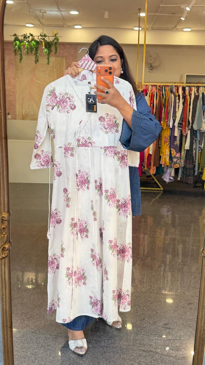 Pretty Mul cotton angrakha pattern full suit set