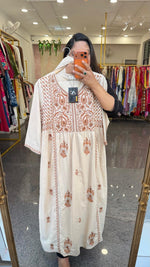 Beautiful paisley embroidered Mul cotton lining suit set in almond colour