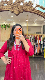 Premium cotton embroidered V neck kurta pant in red. Fully zari embroidered kurta