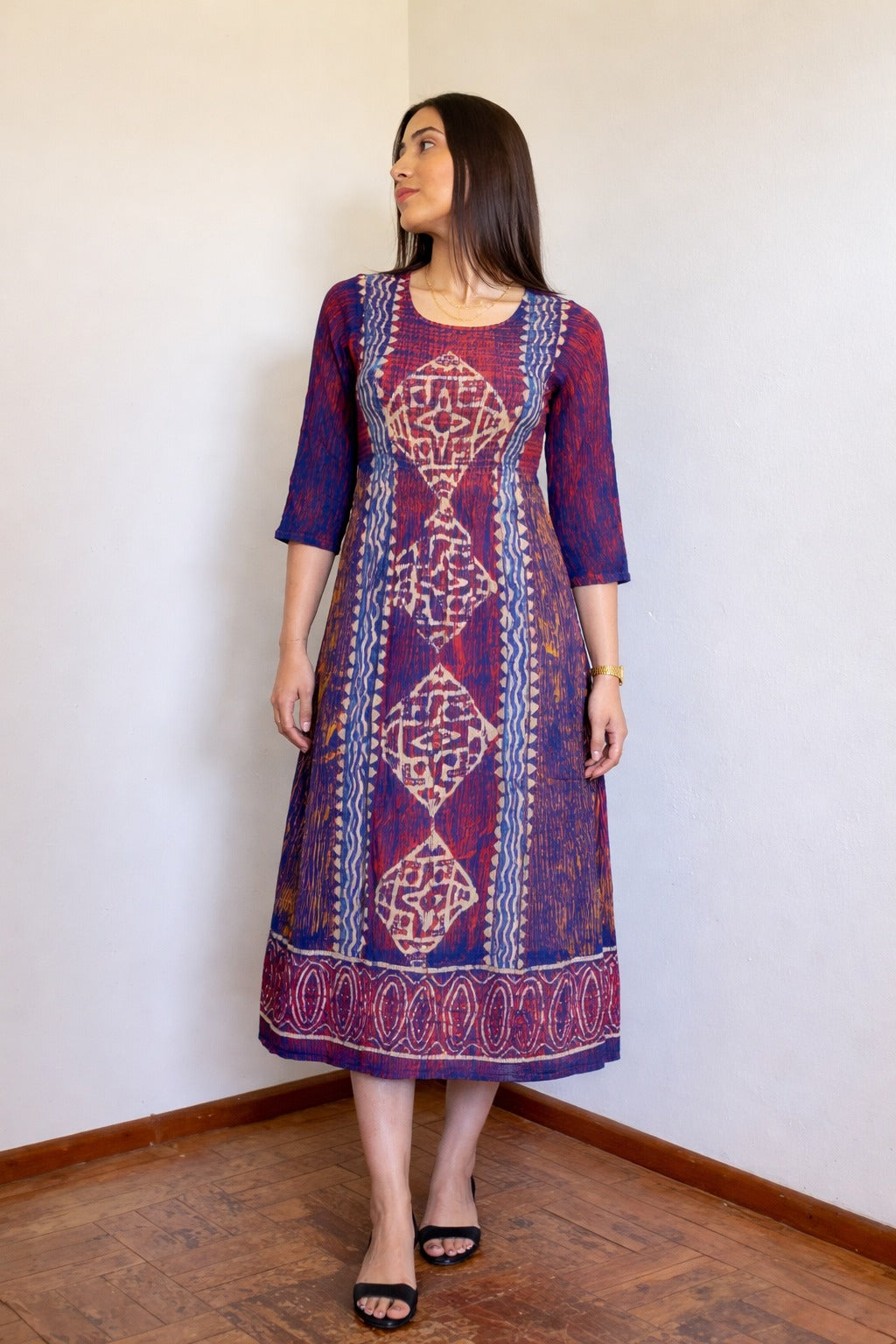 Super soft and pretty shivori dress with smocking effect. Stretchable dress