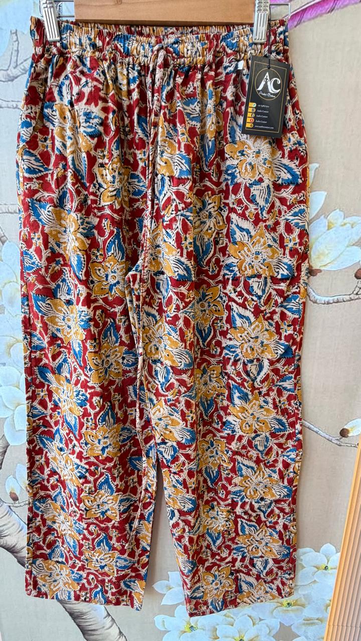 Kalamkari cotton plazzo pants in red