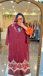 Premium cotton embroidered suit set in wine
