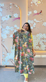 Green cotton floral kurti