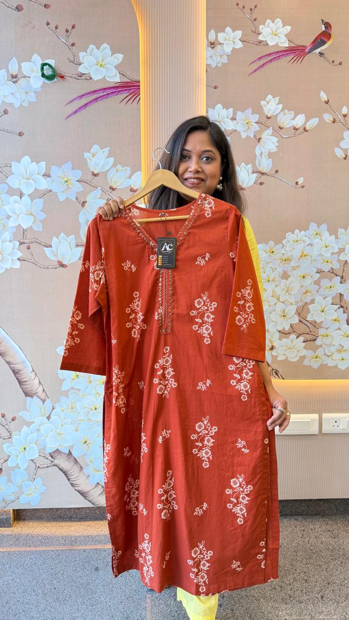 Rust cotton floral kurti
