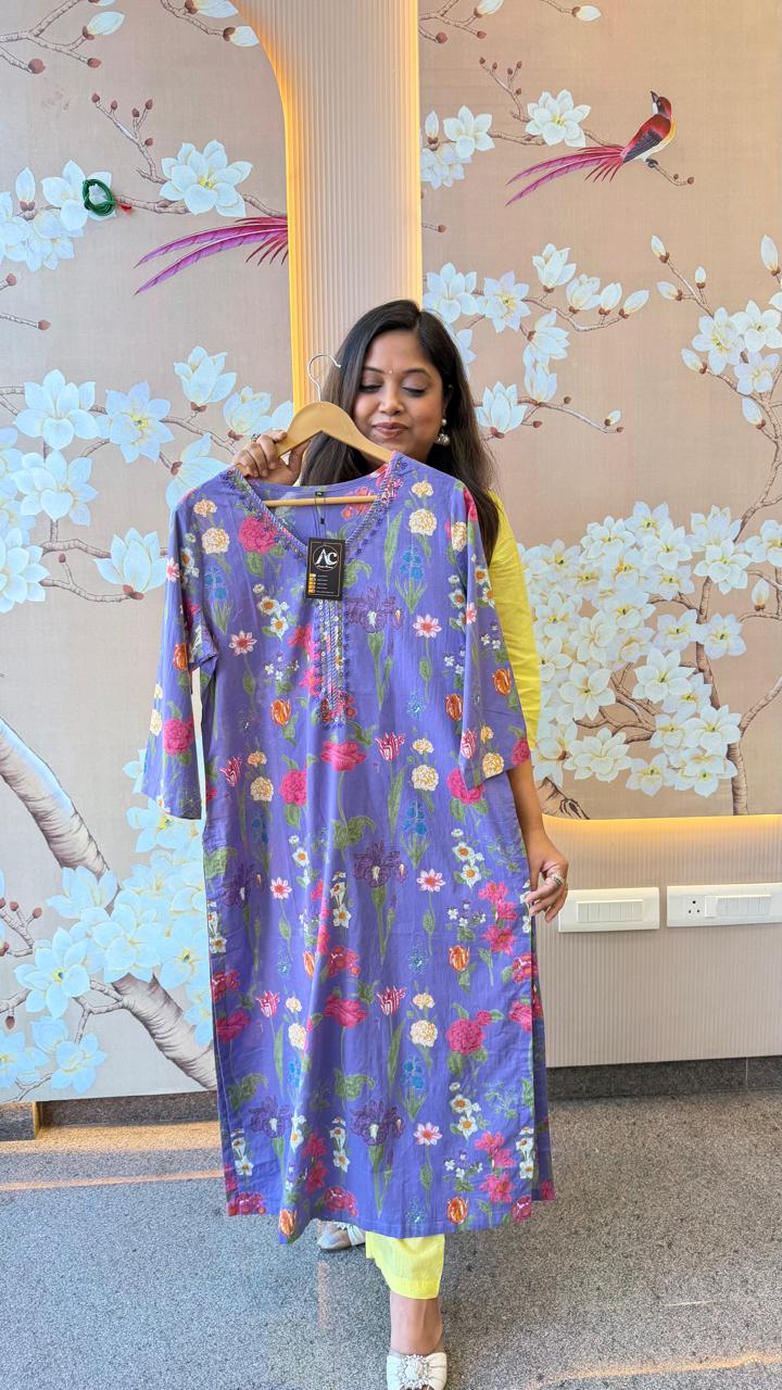 Purple cotton floral kurti