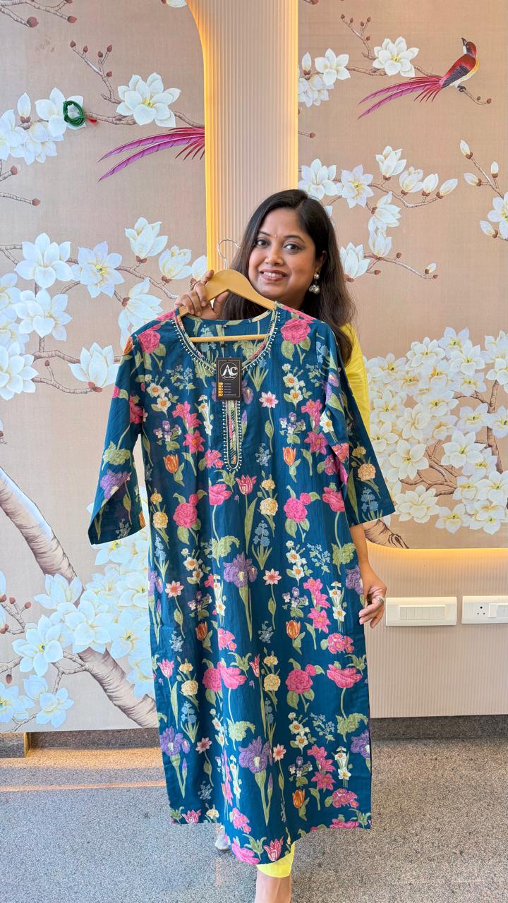 Blue cotton floral kurti
