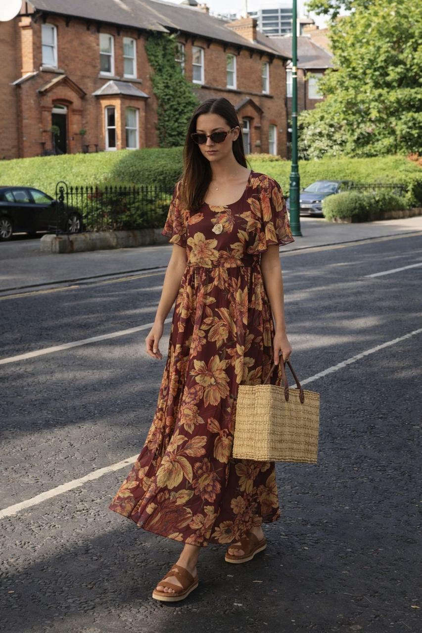 Super pretty premium shiffon one piece in wine