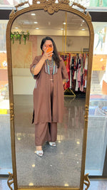 Super smart designer jacket paired with plazzo and a crop top