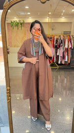 Super smart designer jacket paired with plazzo and a crop top