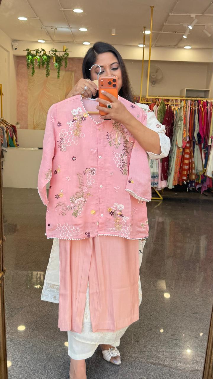 Pretty Mul chanderi embroidery co ord