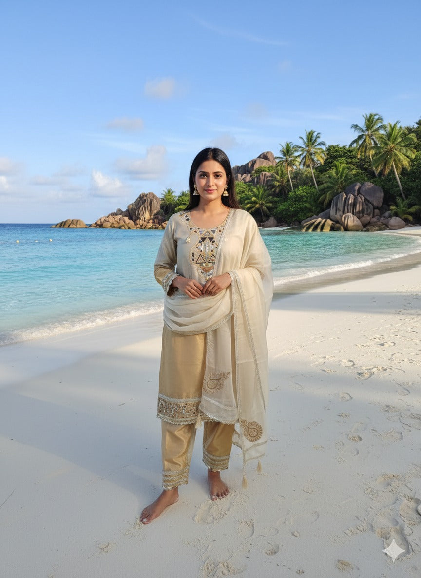 Premium tissue with heavy handwork on the suit