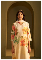 Linen cotton digital printed full suit set with embroidery