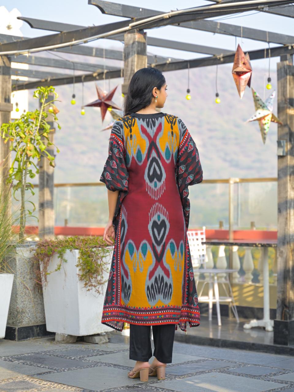 Mul silk Ikkat print kurta pant