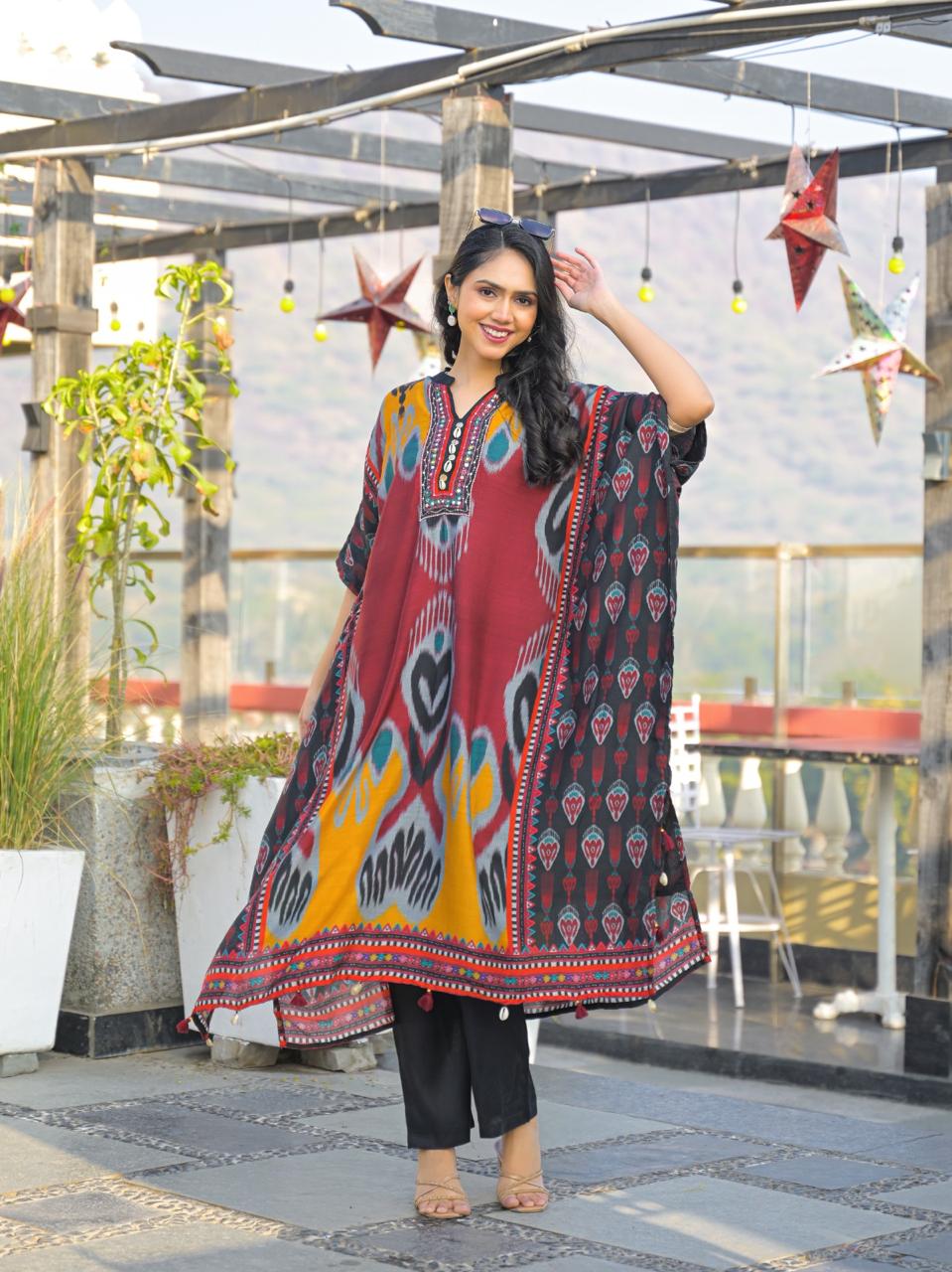 Mul silk Ikkat print kurta pant