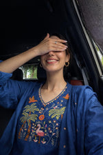 Pure cotton embroidered suit set in blue