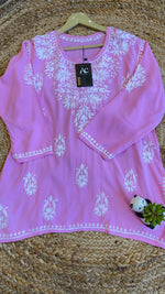 Heavy rayon chikankari short top in pink