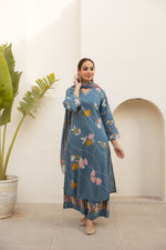 Premium cotton digital printed full suit set in blue