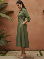 Smart cotton pearl detailing one piece in green