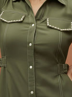 Smart cotton pearl detailing one piece in green