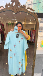 Pretty embroidered Mul chanderi in blue