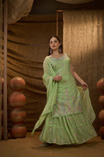 Fully embroidered Mul cotton embroidered set in green
