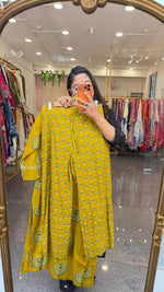 Super pretty designer neck cotton suit set in yellow