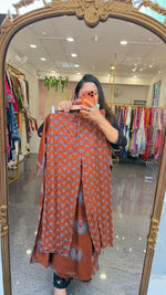 Super pretty designer neck cotton suit set in rust