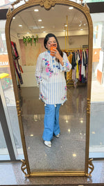 Restocked !! Premium denim cotton baggy pants paired with organic cotton digital printed and embellished flower co ord set