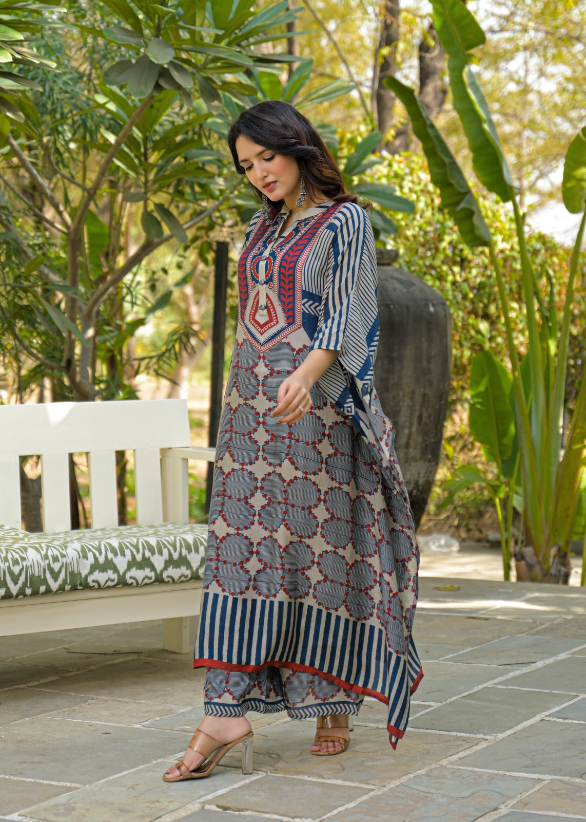 Premium Mul silk ajrakh kaftan co ord