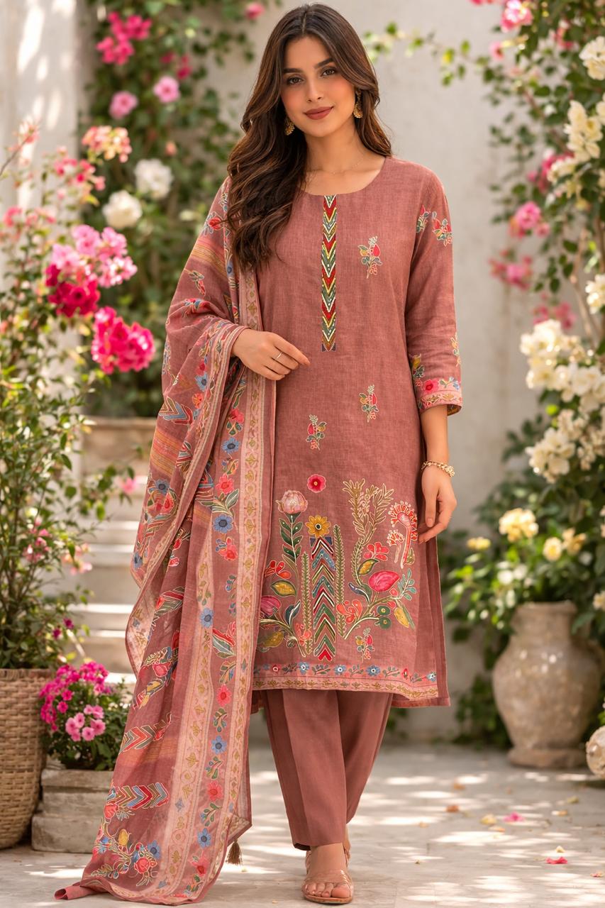 Linen cotton digital printed full suit set