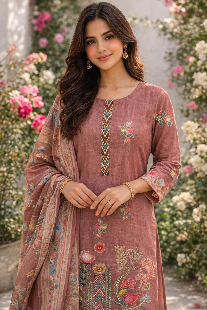 Linen cotton digital printed full suit set
