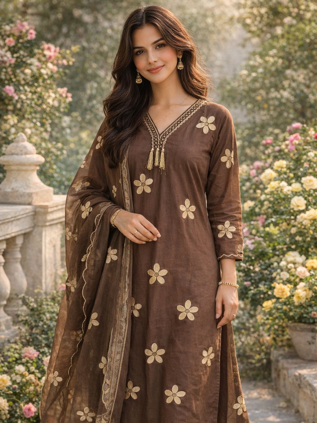 Pure cotton applique work cotton full suit set