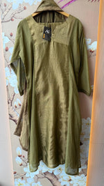 Pretty Mul chanderi tissue panel suit set in olive green