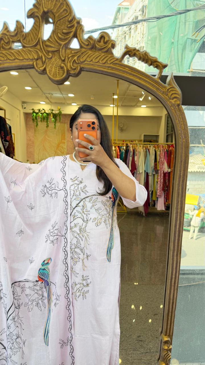 Premium cotton lining githan work pink suit set