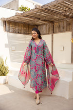 Pretty soft muslin orgenza detailing suit set in pink