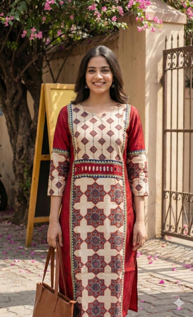 Gaji silk ajrakh kurta
