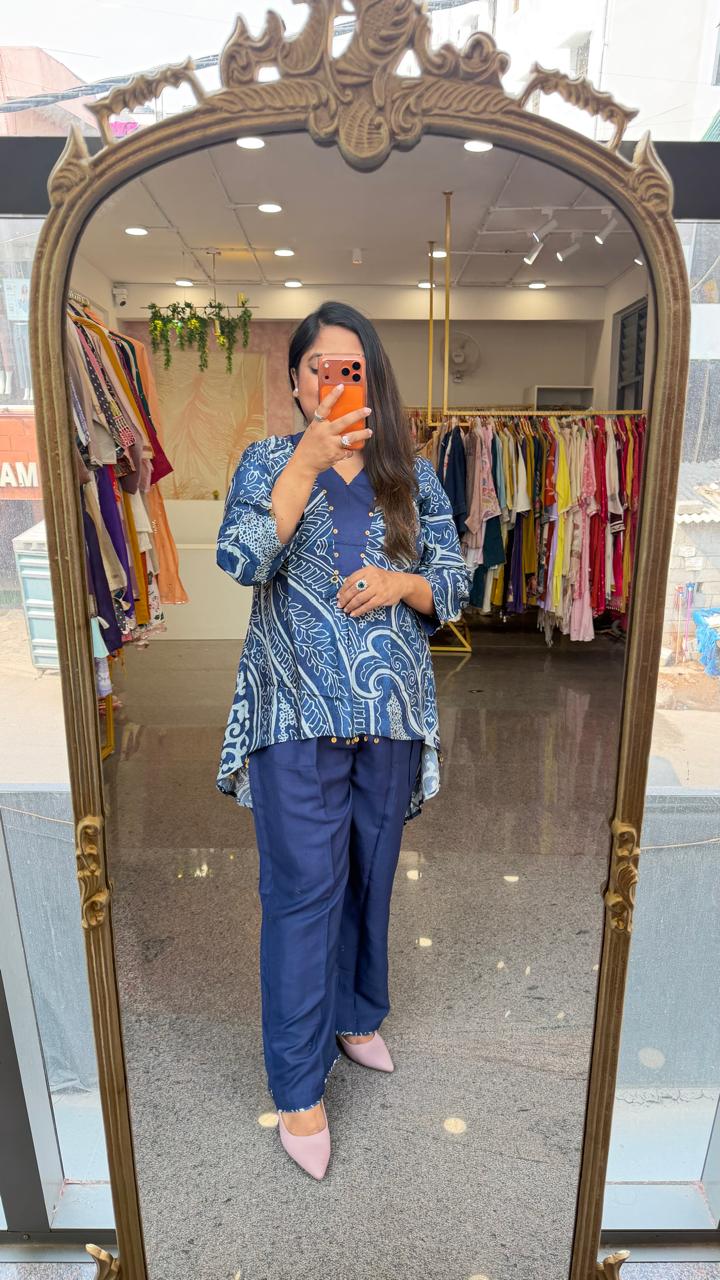 Premium Mul silk Kalamkari kaftan top with pant