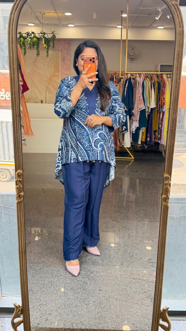 Premium Mul silk Kalamkari kaftan top with pant