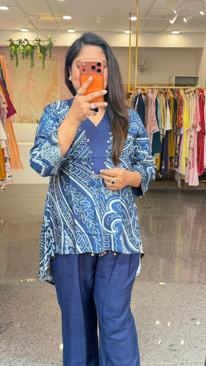 Premium Mul silk Kalamkari kaftan top with pant