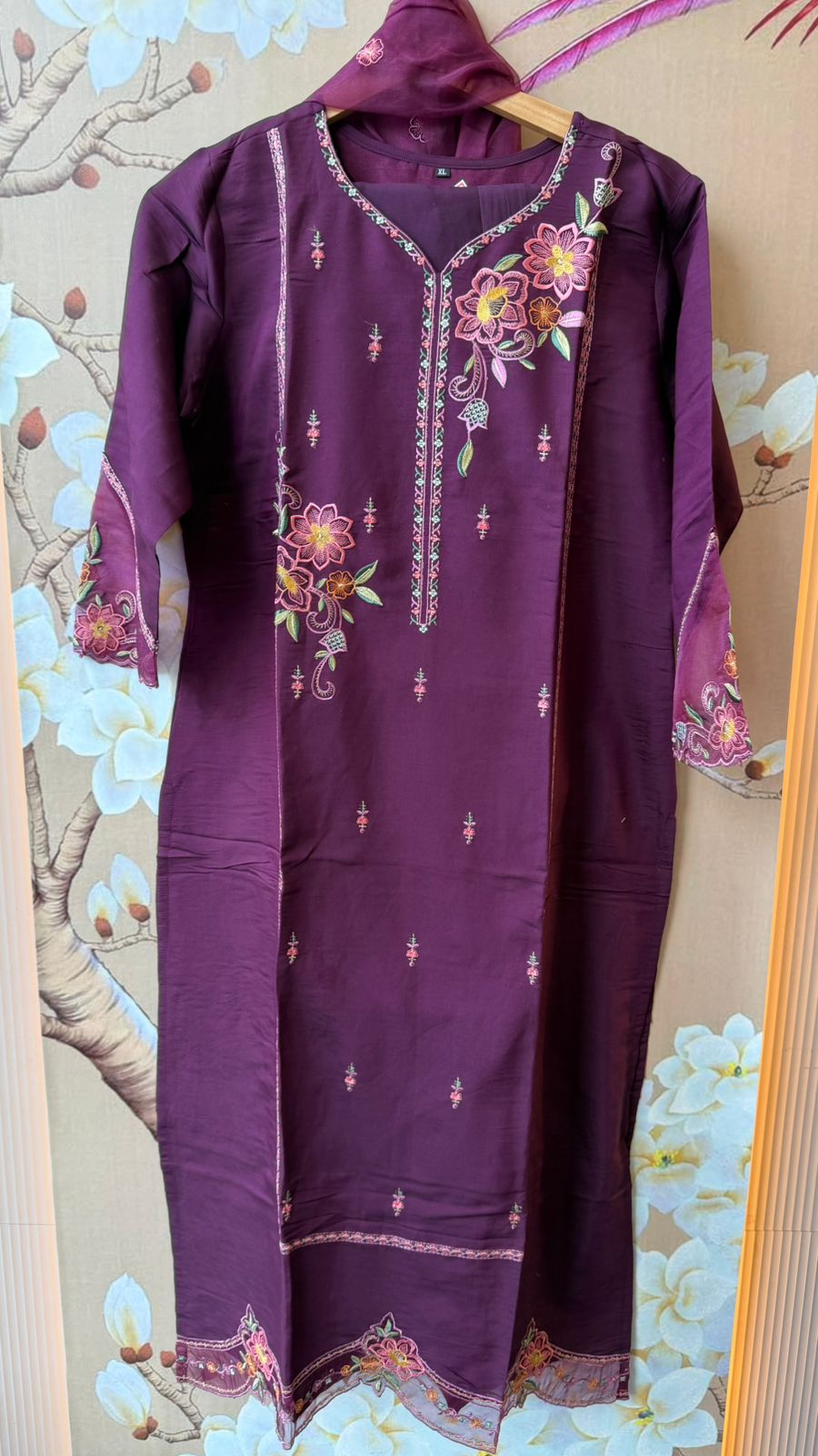 Orgenza applique co ord set in purple full suit