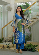 Premium gaji silk kurta pant in blue