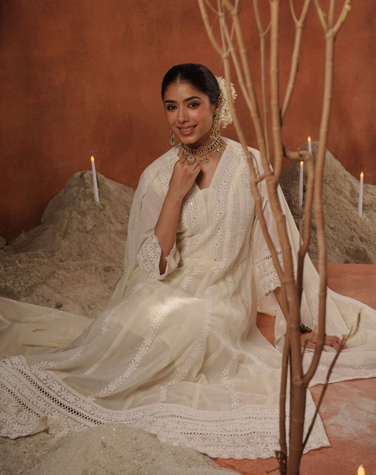 Pure Mul cotton chikankari Anarkali full set