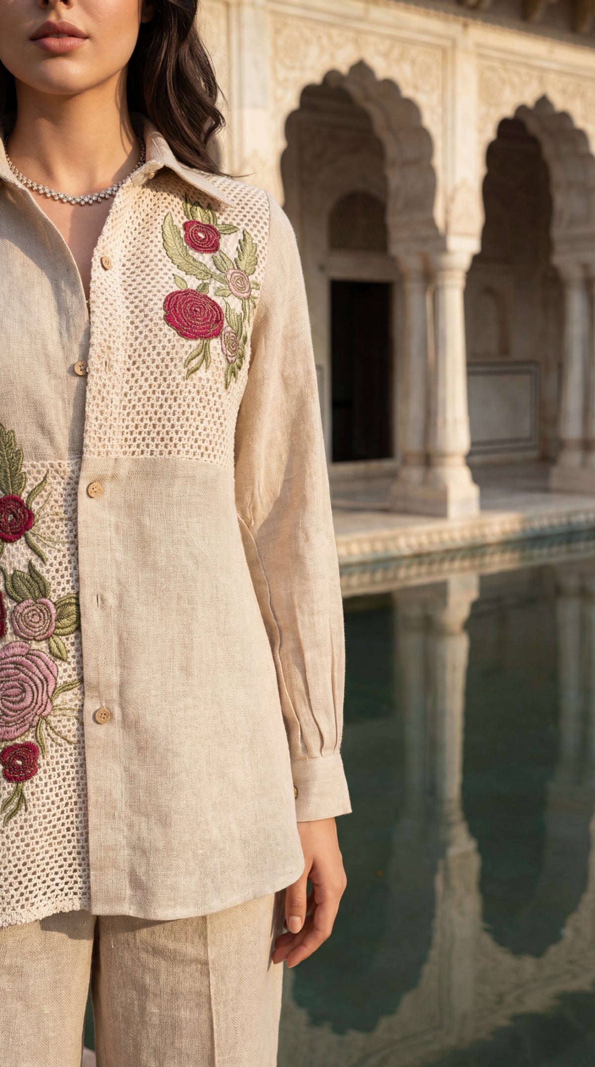 Premium smart embroidered jute with Mul lining co ord set