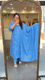 Pretty Mul cotton lining fully embroidered suit set in blue