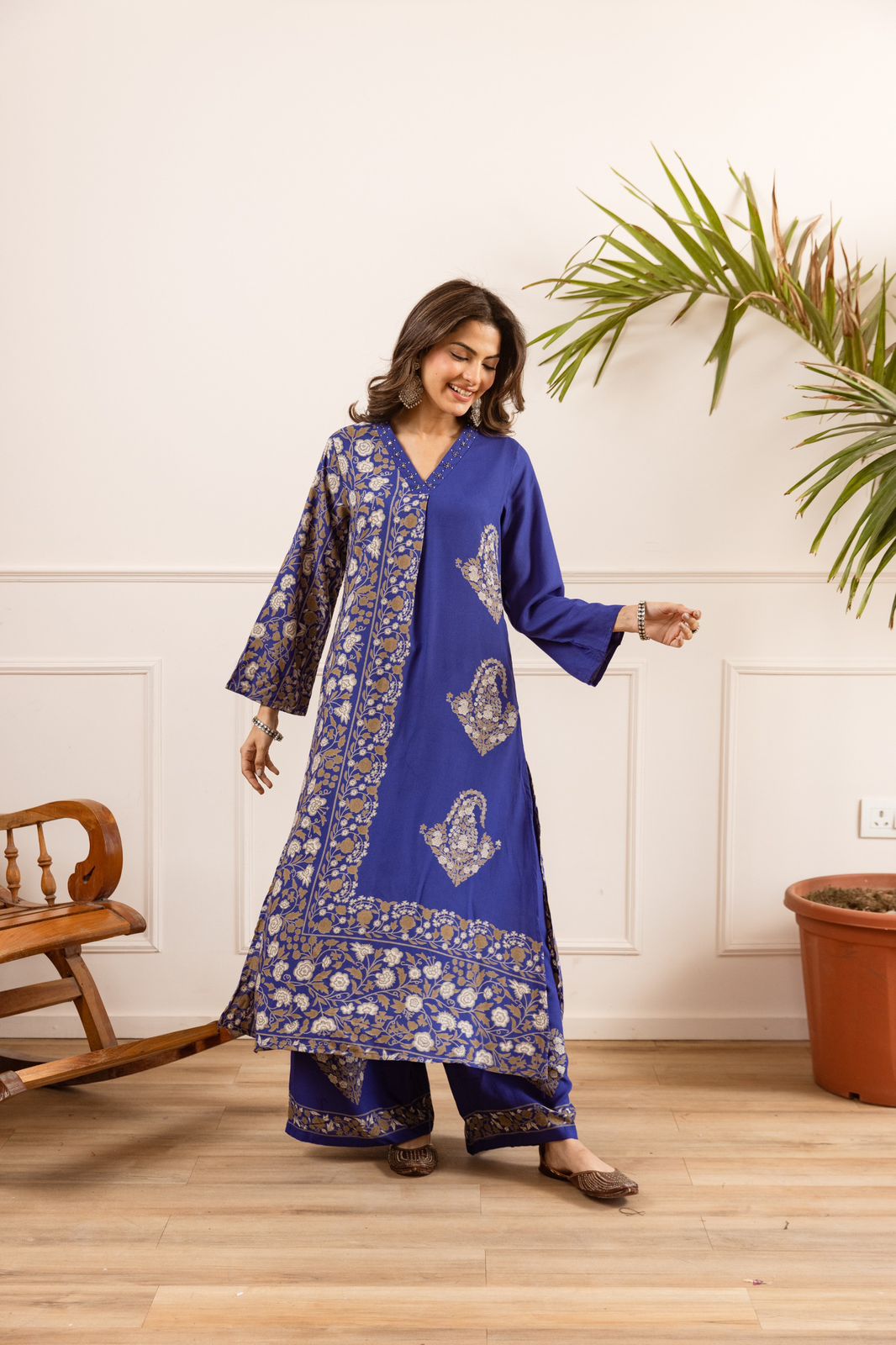 Premium slub cotton kurta pant in royal blue