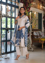 Super pretty Mul silk embroidery full suit set in blue