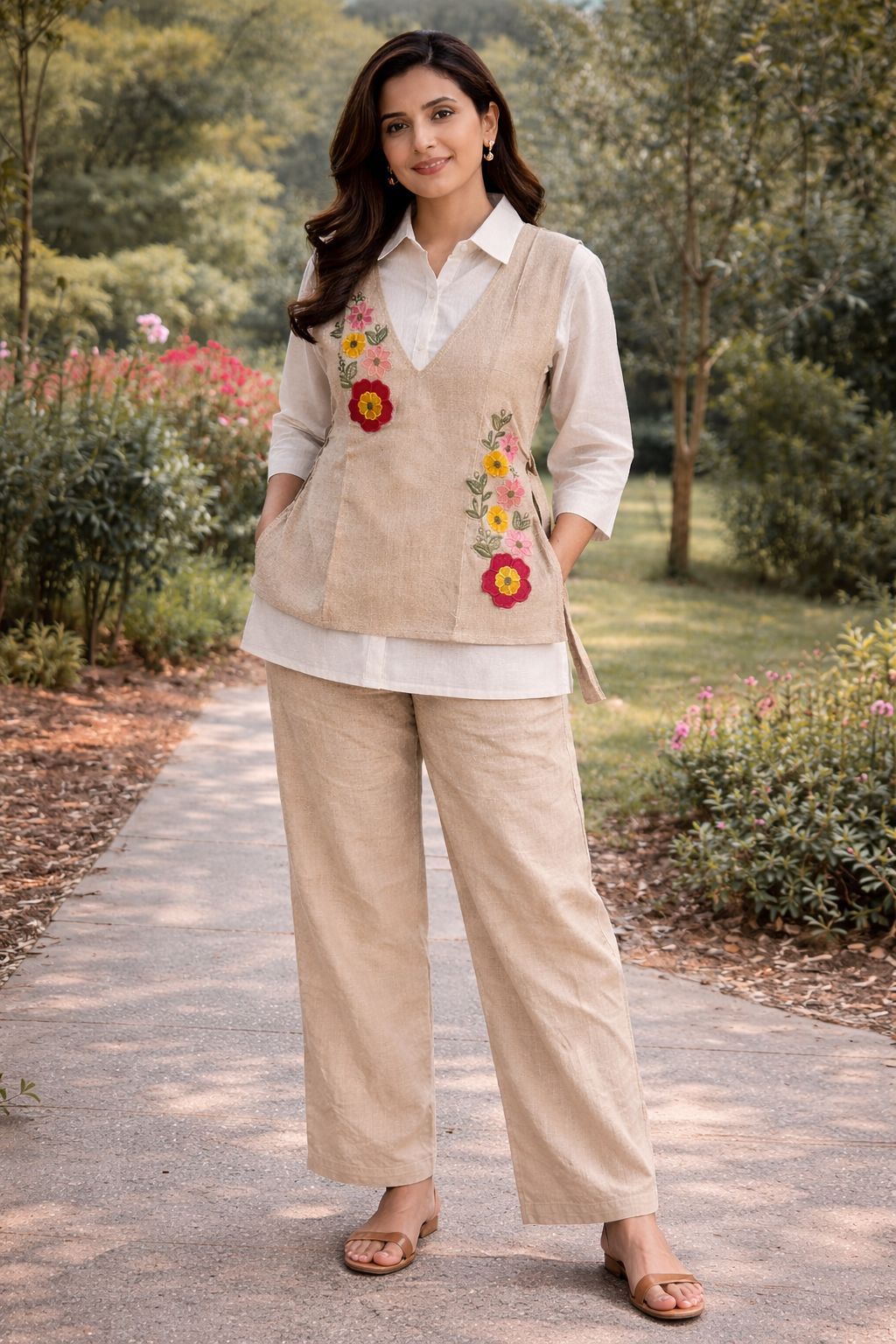 Super smart applique work jute co ord paired with a beautiful applique work shrug