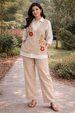 Super smart applique work jute co ord paired with a beautiful applique work shrug