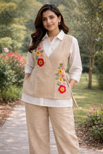 Super smart applique work jute co ord paired with a beautiful applique work shrug