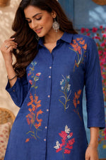 Beautiful mulchandri embroidered cord set with shell detailing in navy blue